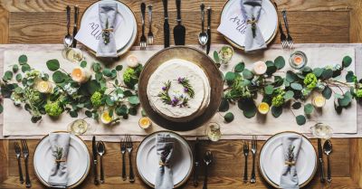 Denton wedding reception table set with candles and florals, ready for an evening of dancing